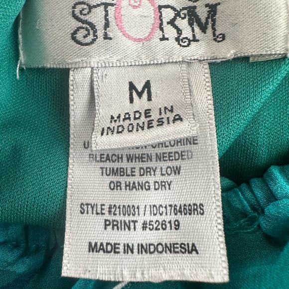 Sweet Storm Green/Pink flower print lined to knee dress drawstring size Med - Picture 11 of 11